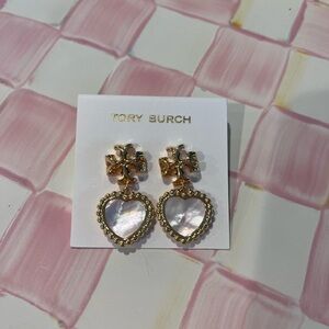 Tory Burch Gold and Pearl Heart Earrings